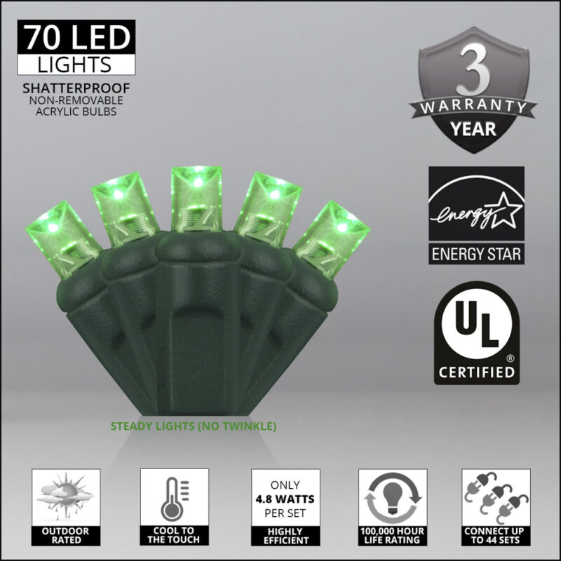 70 LED Count 24 ft. Green Color Holiday Christmas Outdoor String Lights (5MM) (81905) - Image 3