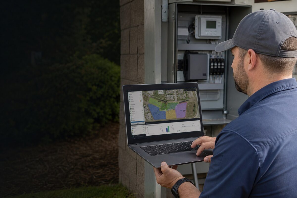 Irrigation central-control software at a controller