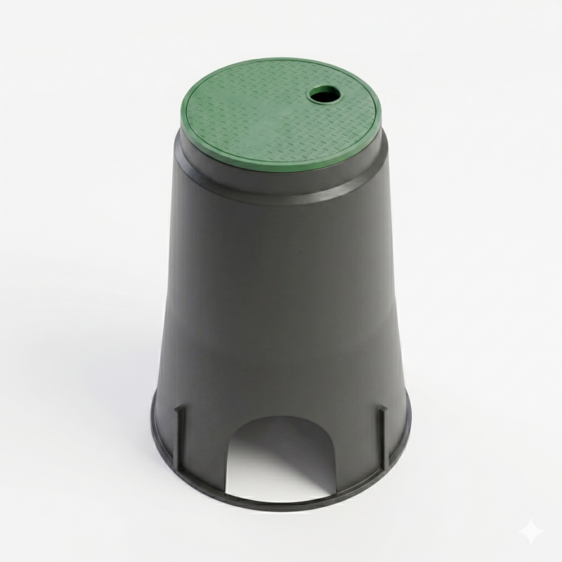 Oldcastle Precast 809 Carson 8 in Black Round Valve Box with Green Lid (08091008)
