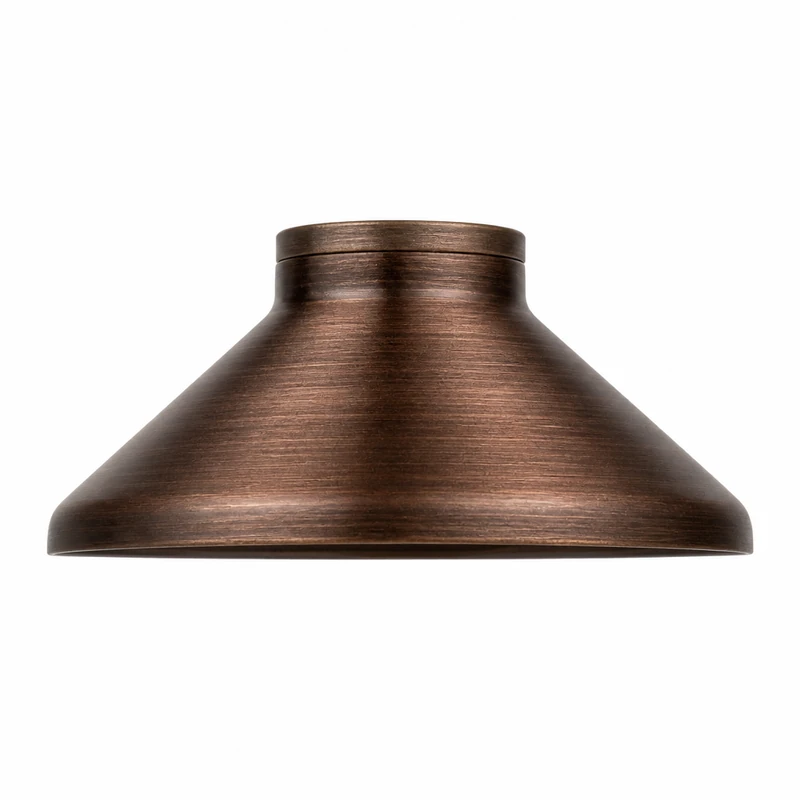 FX Luminaire JS LED path light top assembly in Antique Bronze finish, dark brushed antiqued copper shade