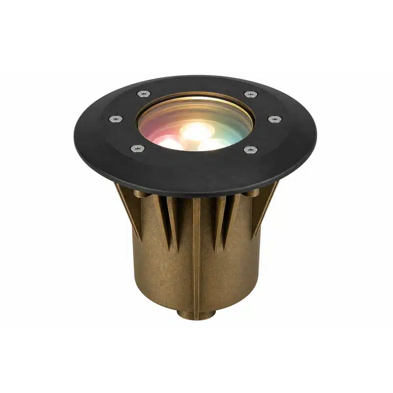 FX Luminaire Terra TN-60 ZDC RGBW in-grade well light with flat black ring faceplate