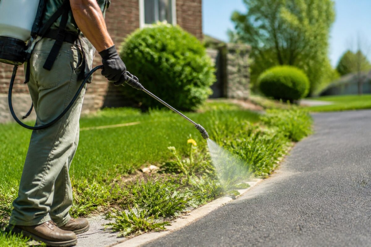 Herbicide sprayed on a lawn for weed control