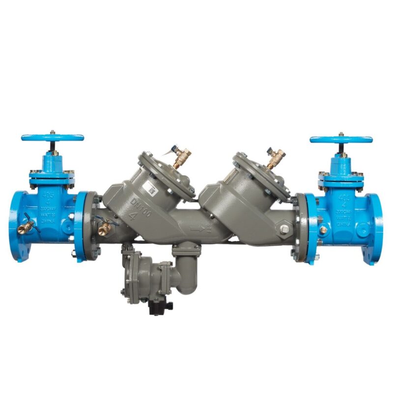 Febco LF860 lead-free reduced pressure zone assembly, 3 inch flanged, NRS gate valves and SentryPlus flood sensor