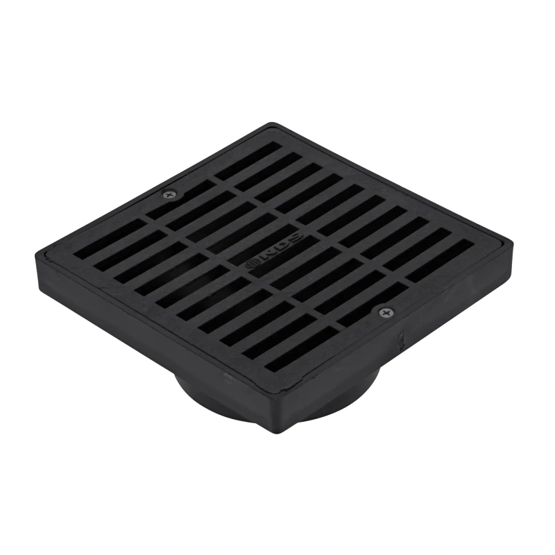 NDS 6 in. Square Grate with Low-Profile Adapter Drain, Connects to 3 in. and 4 in. Drain Pipes and Fittings, Black Plastic (640)