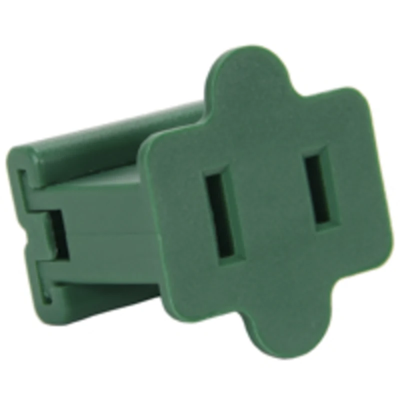 Green female slide-on plug for outdoor holiday light wire