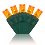 Orange 70-count outdoor LED holiday string lights on green wire