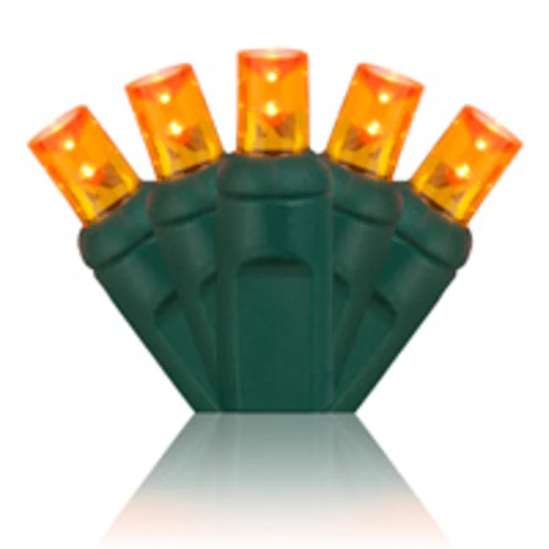 Orange 70-count outdoor LED holiday string lights on green wire