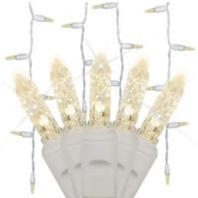 Warm white LED icicle lights with white wire