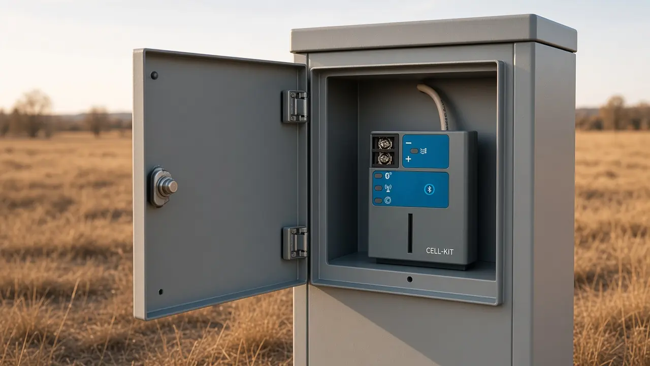 Cellular communication module installed in a pedestal in an open field